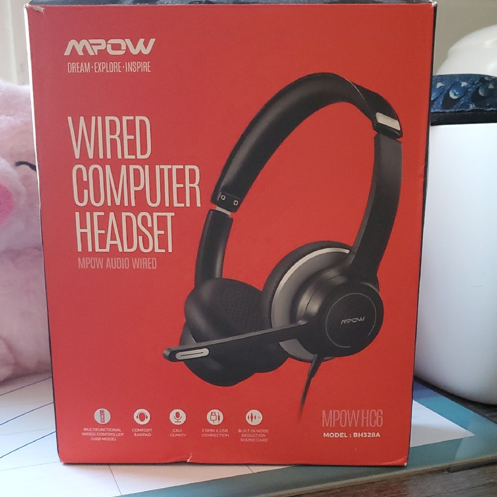 Mpow Black Wired Computer Headset